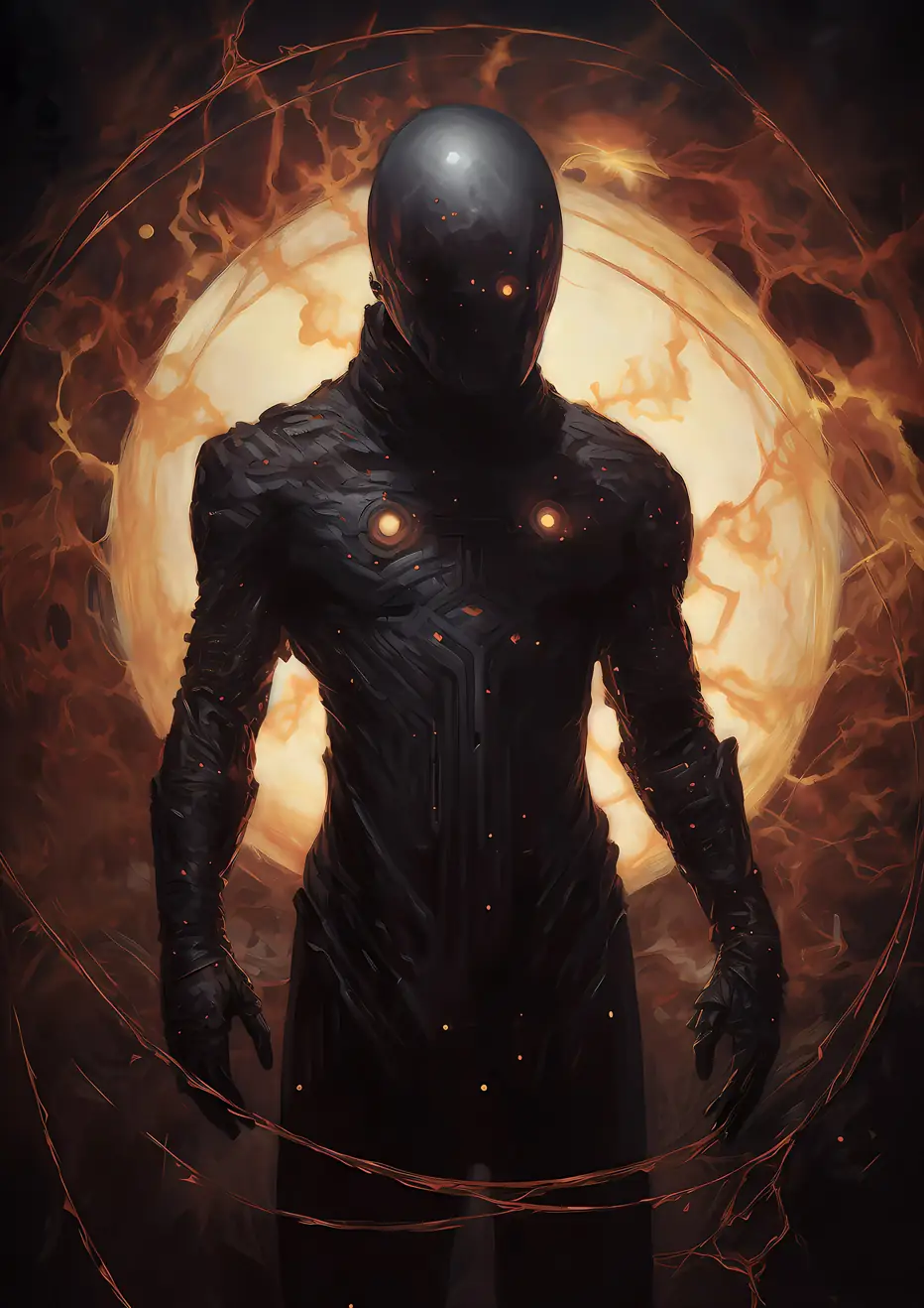 Black Hole Divinity: A lone figure in a black spacesuit.