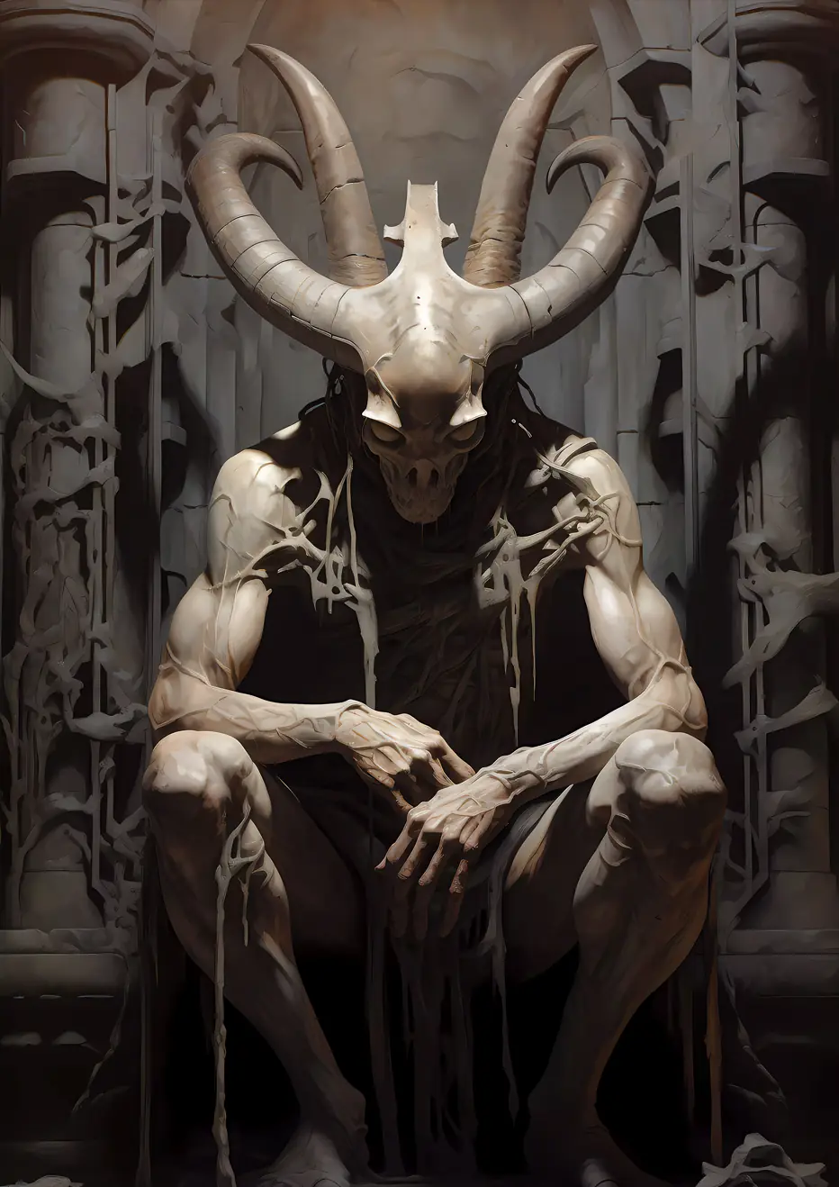 A minotaur sits amidst ancient ruins in "Horns of the Labyrinth's Curse."