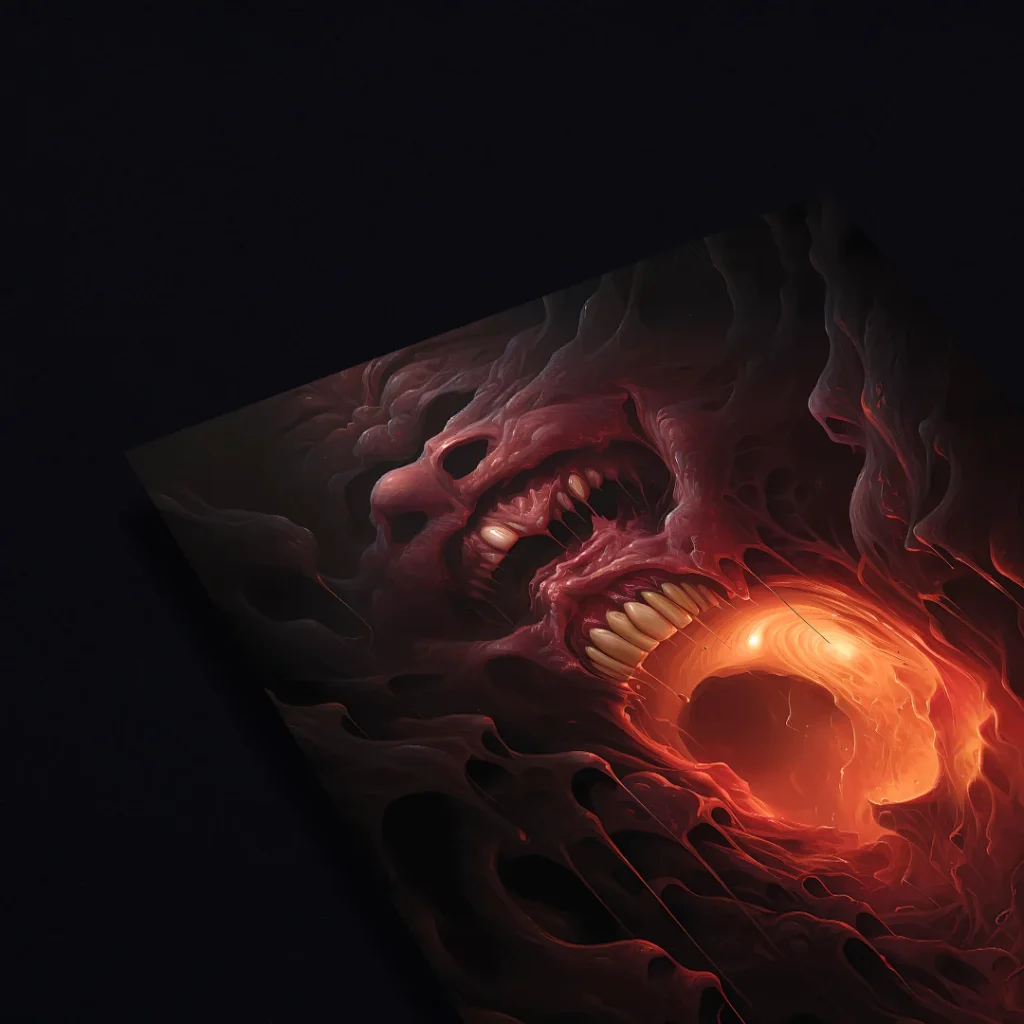 Abstract artwork of a pulsating flesh cavern.