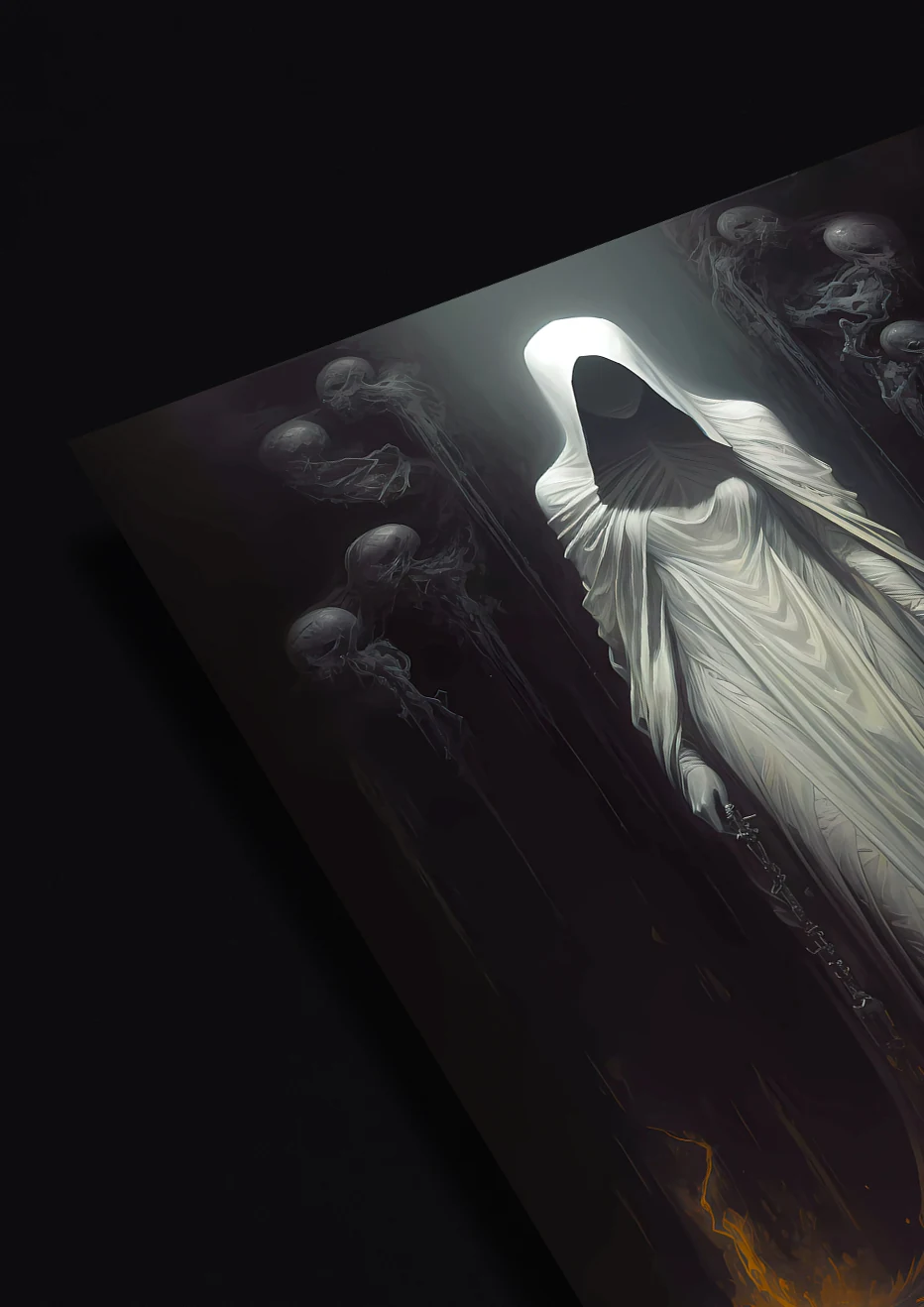 Shadowy figure amidst darkness in "Bound by Shadows" artwork.